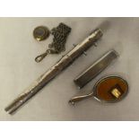 A silver pen holder, miniature silver hand mirror,
