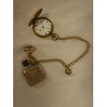 A 9ct gold chain-link pocket watch chain with gold plated gentleman's pocket watch,