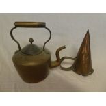 A 19th Century copper and brass mounted circular kettle with scroll handle and a 19th Century