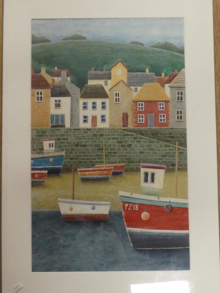 Simon Hart - watercolour "In the Harbour, Mousehole, Cornwall", signed,