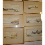 J**T**Richardson - watercolours Six Cornish coastal views including a view of Pendennis Point with