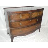 A small mid 19th Century mahogany crossbanded bow-front chest of two short and two long drawers