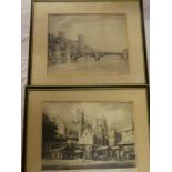 Two black and white etching "Durham/Ely-Marketplace", signed in pencil Tom Whitehead,