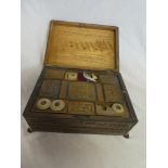 A good quality old Eastern carved sandalwood rectangular combination work box and writing slope