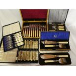 A mahogany cased part set of six silver plated fish knives and forks,