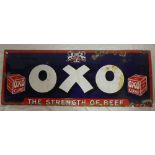 A rectangular enamelled advertising sign "Oxo - The Strength of Beef",
