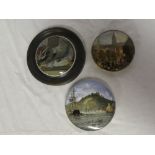 Three Victorian Prattware pottery pot lids including "Napiroma, Trinidad",