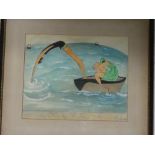 Janine Ardines - watercolour Art Deco study of two females in a boat "Du Bon Ton",