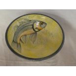 A Cornish studio pottery circular bowl with fish decoration by A Brough,