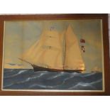 Artist Unknown - gouache The two masted sailing vessel "Thomas Aylan" of Polruan off the coast,