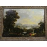 A**Nasmyth - oil on board Extensive river view with figures in the foreground, signed,