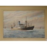 P**A**Vicary - watercolour "Elpenor" off the coast, signed, detailed to verso,
