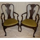 A pair of good quality mahogany Queen Anne-style carver armchairs with vase splat backs and