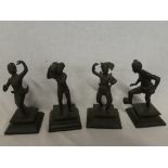 Four Burmese bronze figures of labourers & dancers,