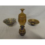 Four pieces of studio ceramics by Mary Rich including two conical tapered bowls with blue and gilt