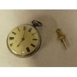 An early Victorian silver cased gentleman's pocket watch with circular enamelled dial,