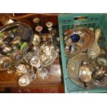 A large selection of various silver plated items including punch bowl with cups, part egg set,