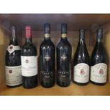 Six bottles of red wine including 2 x 2001 Hardy's Crest Cabernet Shiraz; 1989 Chateau Barthez;
