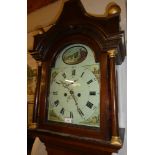 A 19th Century longcase clock with 12" painted arched dial, subsidiary seconds and a date dial,