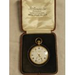 A gentleman's 9ct gold pocket watch with circular enamelled dial by J W Benson of London in plain