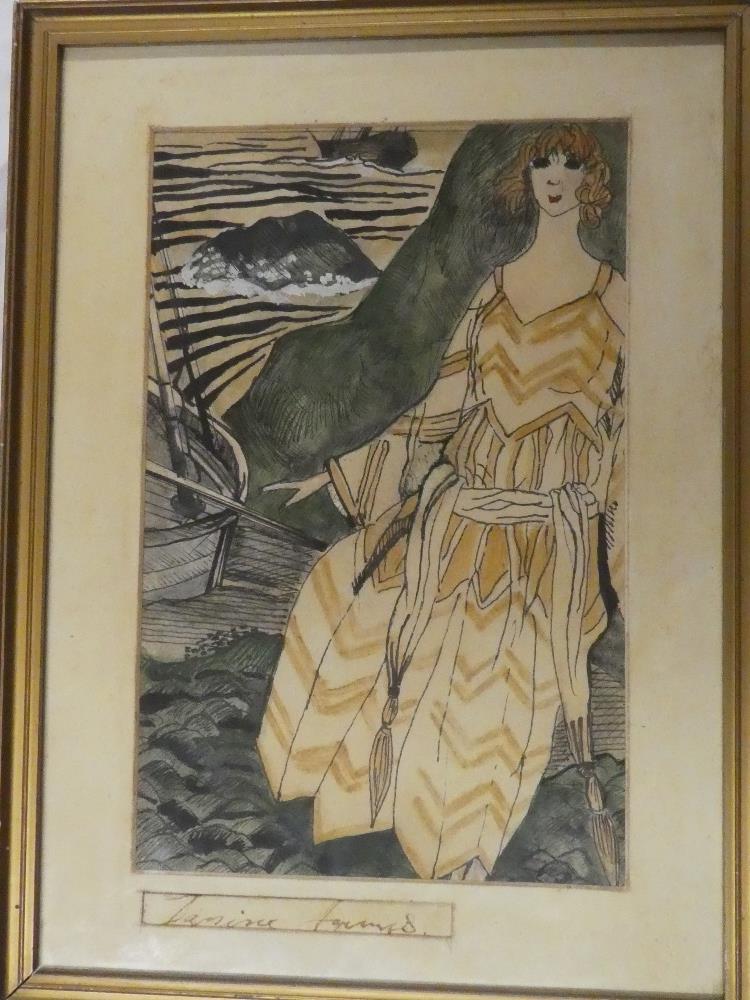 Janine Ardines - watercolour A study of an Art Deco female bather,