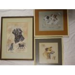 David Cemmick - watercolours Three studies of dogs,