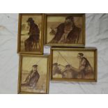 Artist Unknown - watercolours Four sepia studies of fisherman,