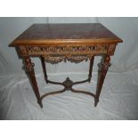 A 19th Century Continental carved walnut rectangular centre table with in-set pink veined marble