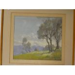 R**L**Howey - pastel Landscape with trees and cottages, signed,