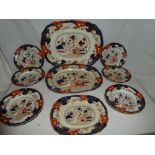 A 19th Century Mason's ironstone china part dinner set comprising three graduated oval meat