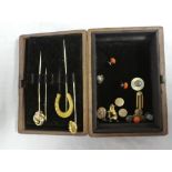 A heavy 18ct gold horseshoe-shaped stick pin, various other stick pins, dress studs,