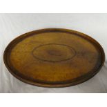 A Victorian burr walnut and satin wood oval tea tray,