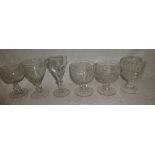 Six various 18th & 19th Century stemmed rummer glasses,