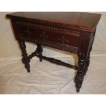 A late Victorian carved mahogany rectangular stool/stand on turned tapered legs