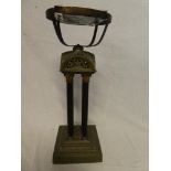 An unusual Victorian brass oil lamp base with ebony fluted central column and a square base 17½"