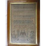 A George IV rectangular needlework sampler depicting alphabet letters and scenery by "Catherine