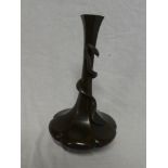 A Japanese bronze tapered spill vase with entwined snake decoration, signed,