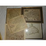 Five various old maps including a map of the Hundred of Ringslow, South West England,