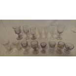 A set of twelve Georgian style stemmed wine glasses 6" high and a part set of cut glass stemmed