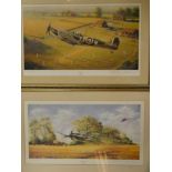 A pair of coloured limited edition aircraft prints by Bill Perring "Messerschmitt!/Spitfire!",