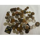 A selection of various pre-decimal coinage including half crowns, pennies, half pennies,