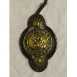 A brass and leather mounted Officers horse badge with "Peninsula & Waterloo" Honours