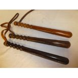 Three various turned wood Police truncheons