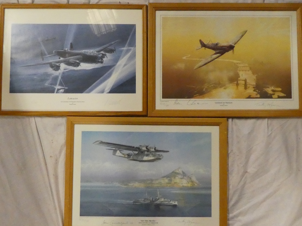 Three coloured aircraft prints "On the Prowl" - RAF Catalina at Gibraltar by Timothy O'Brian,