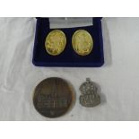 A pair of Heraldic Beasts of the Prince & Princess of Wales silver gilt medallions,