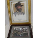 A coloured print - portrait of General Wade Hampton of the American Civil War and one other