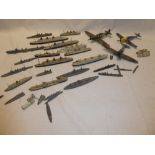 A selection of Dinky Waterline ship models together with three various Corgi die-cast aircraft