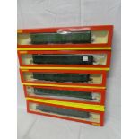 Hornby OO gauge - five mint & boxed Southern Railway coaches including BR composite coach,
