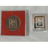 A sterling silver Worlds First Historic Stamps rectangular ingot medallion and a Royal Mail silver