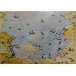 A good quality watercolour map based on the British Museum chart of Mounts Bay showing shipping,